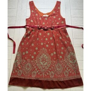 Anthropologie Aryeh Sleeveless Dress L Velvet Trim Jeweled Tie Back‎ Dot Boho